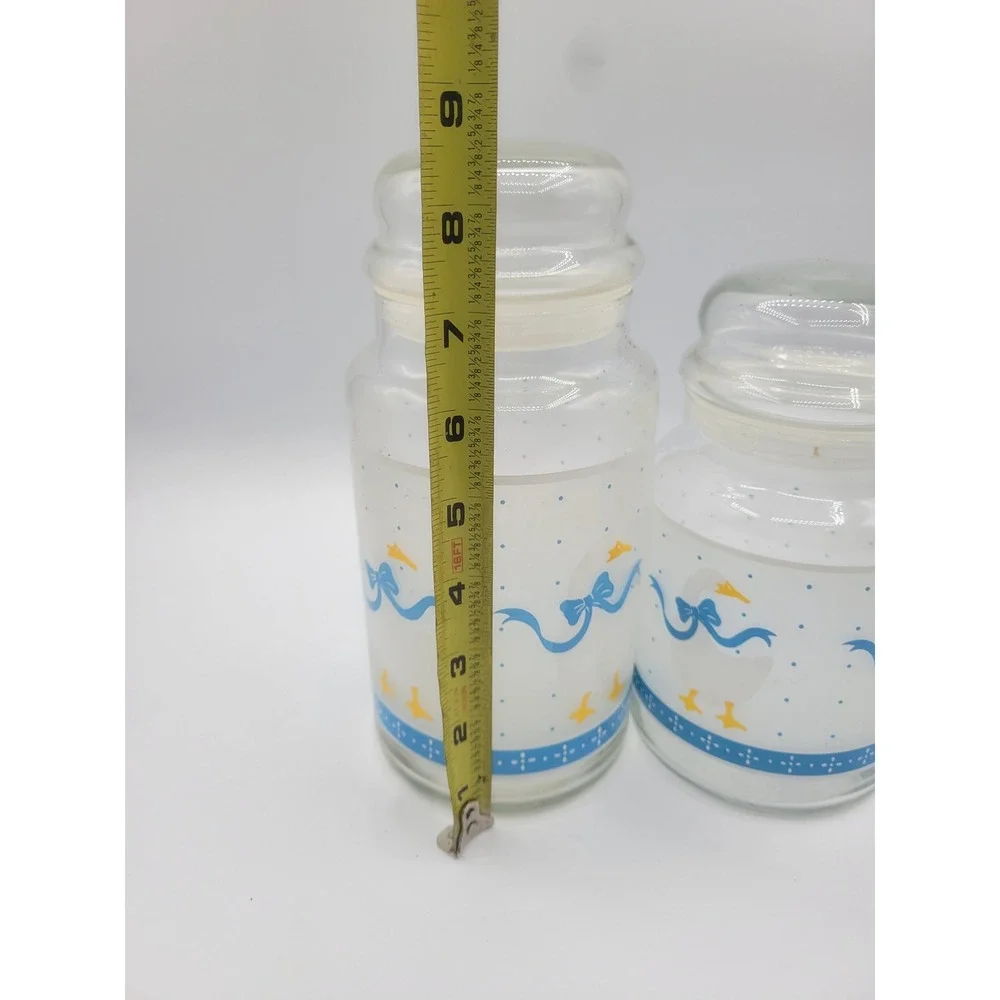 Vintage Country Goose Glass Canister Set Blue Ribbon Farmhouse Kitchen Jars 2pc